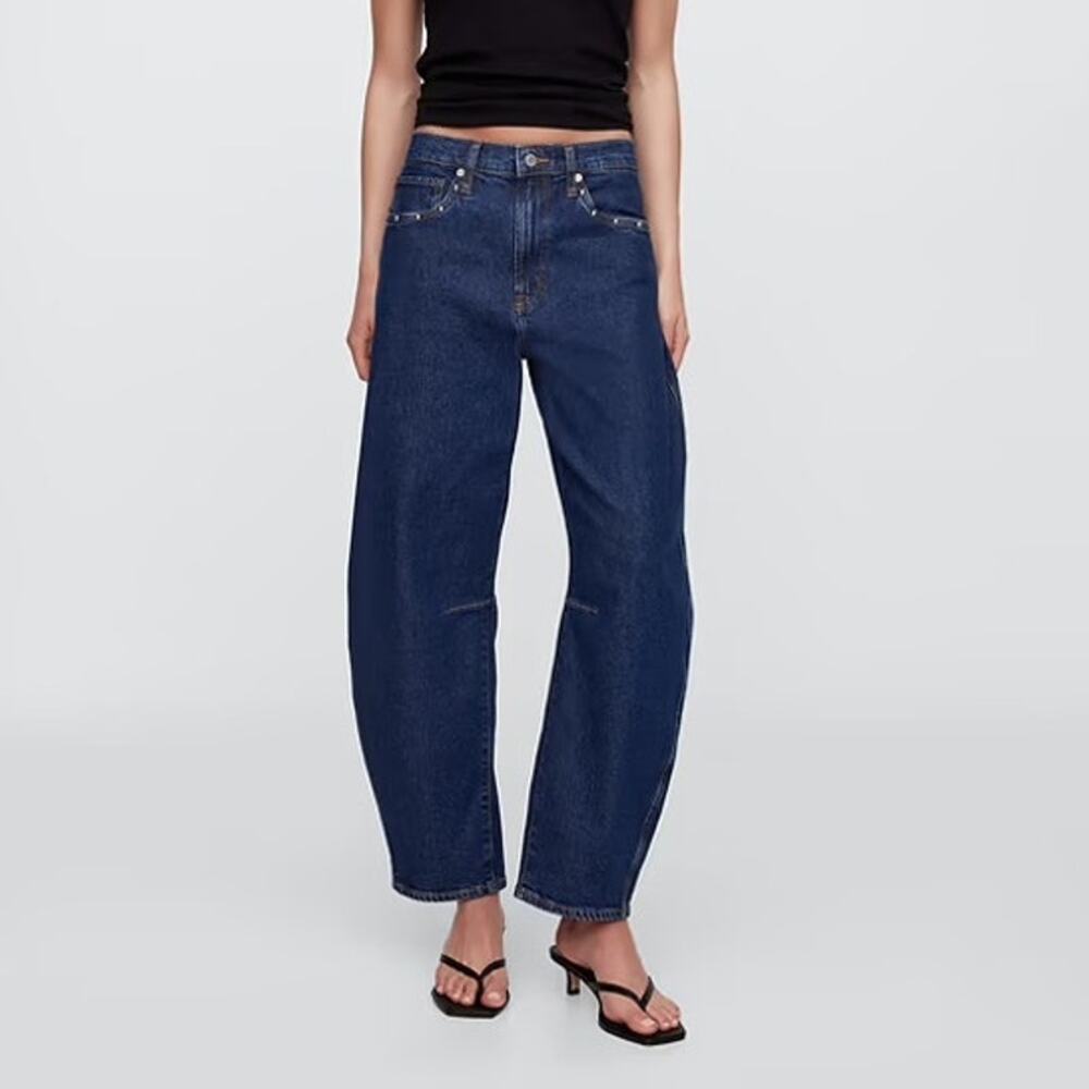 GAP Denim High Rise Studded Barrel Jean Dark Wash Size 24 Regular